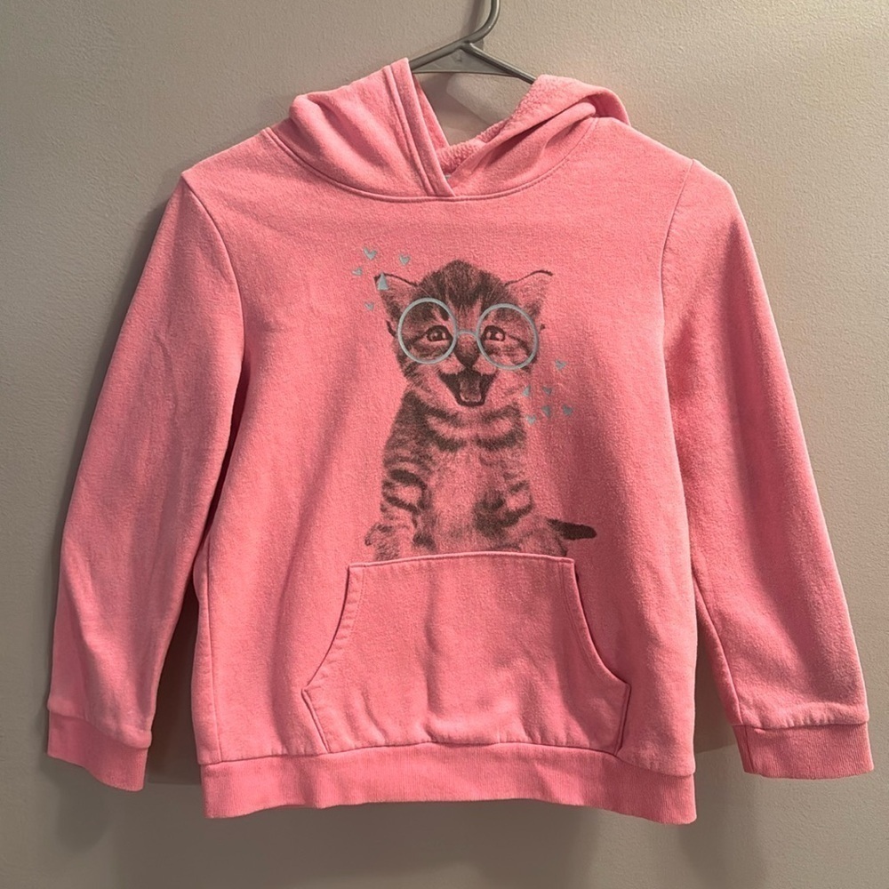 Cat & Jack Pink Hooded Cat Sweatshirt Girls L (10/12)